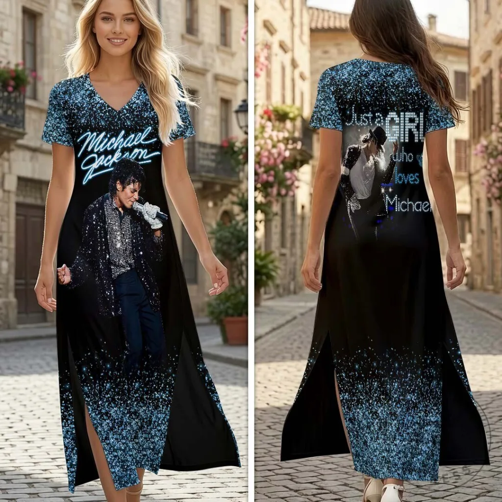 Michael Jackson King of Pop Music Fan Short Sleeve Maxi Dress