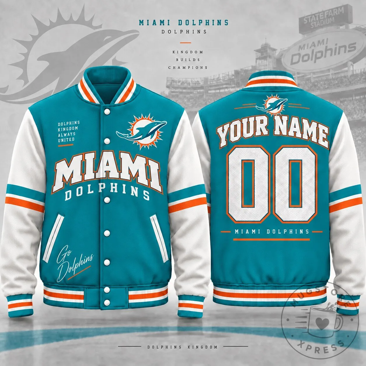 Miami Dolphins Custom Name and Number Varsity Jacket