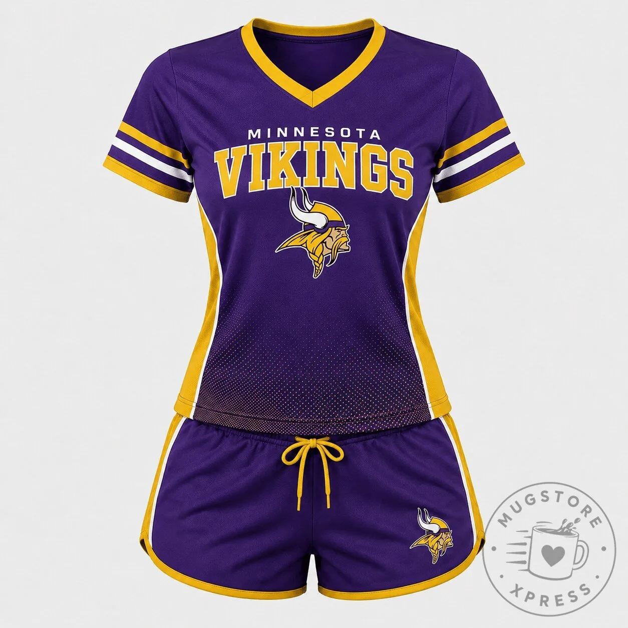 Minnesota Vikings Women's Purple and Gold V-Neck T-Shirt and Shorts Set