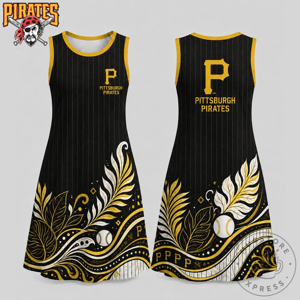Pittsburgh Pirates Major League Baseball Floral Black Sleeveless Dress
