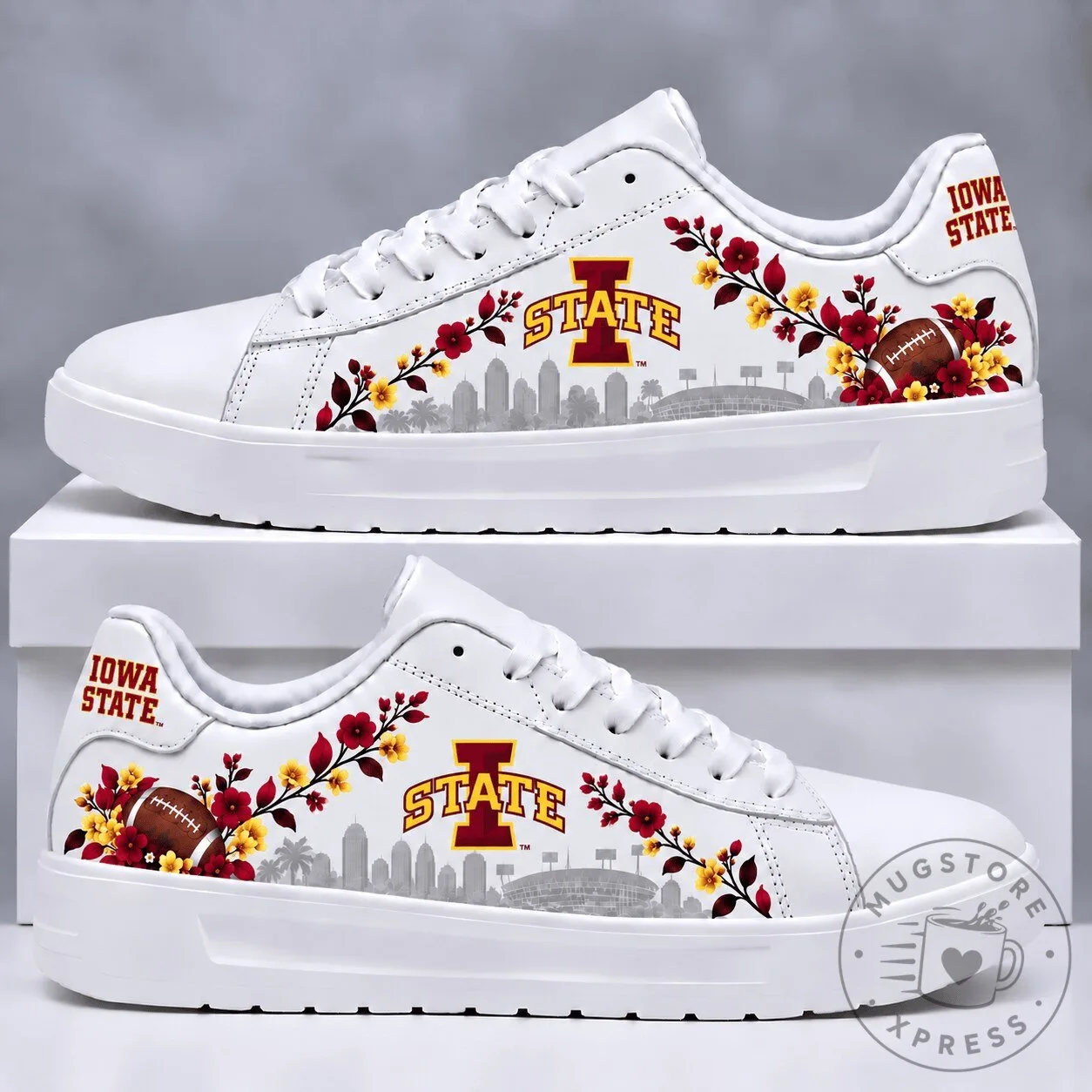 Iowa State Cyclones NCAA Football Floral Design Sneakers