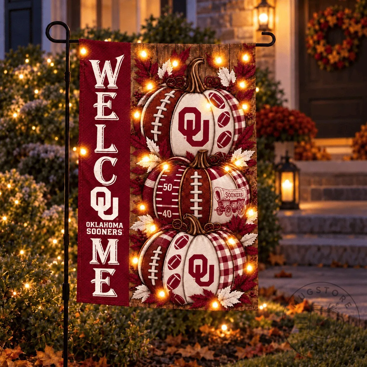 Oklahoma Sooners Welcome Pumpkin Football Fall Garden Flag
