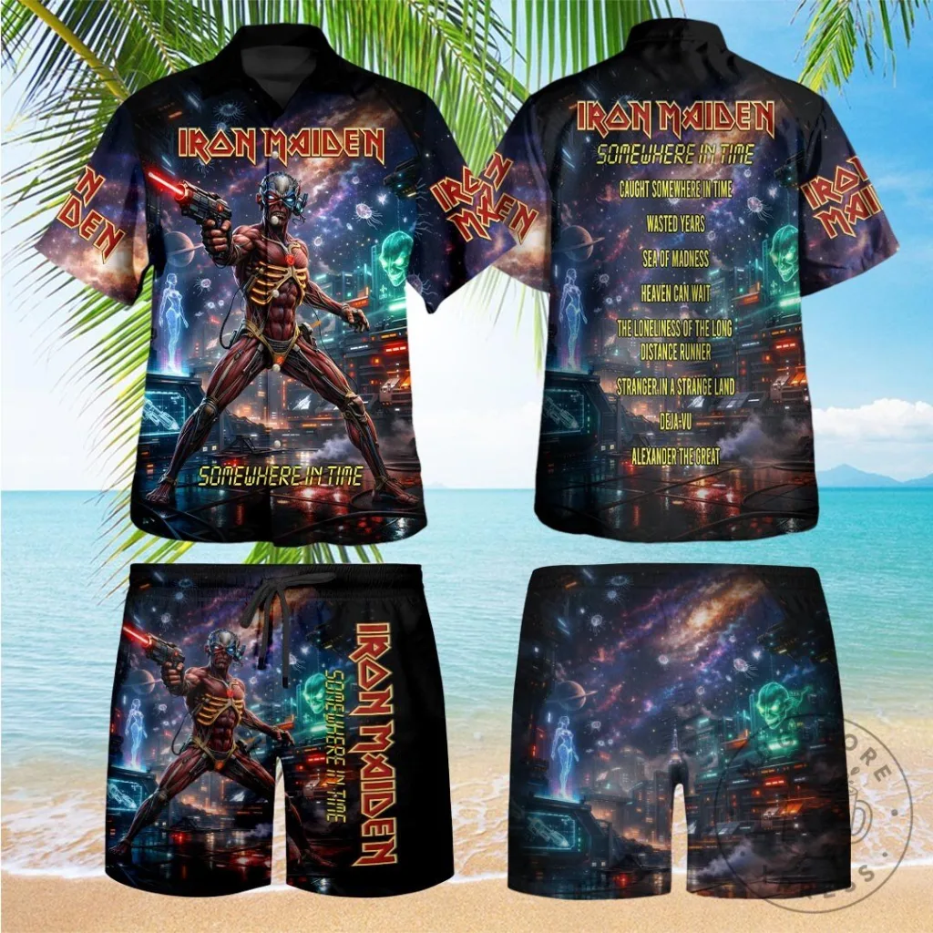 Iron Maiden Somewhere in Time Album Art Hawaiian Shirt and Shorts Set