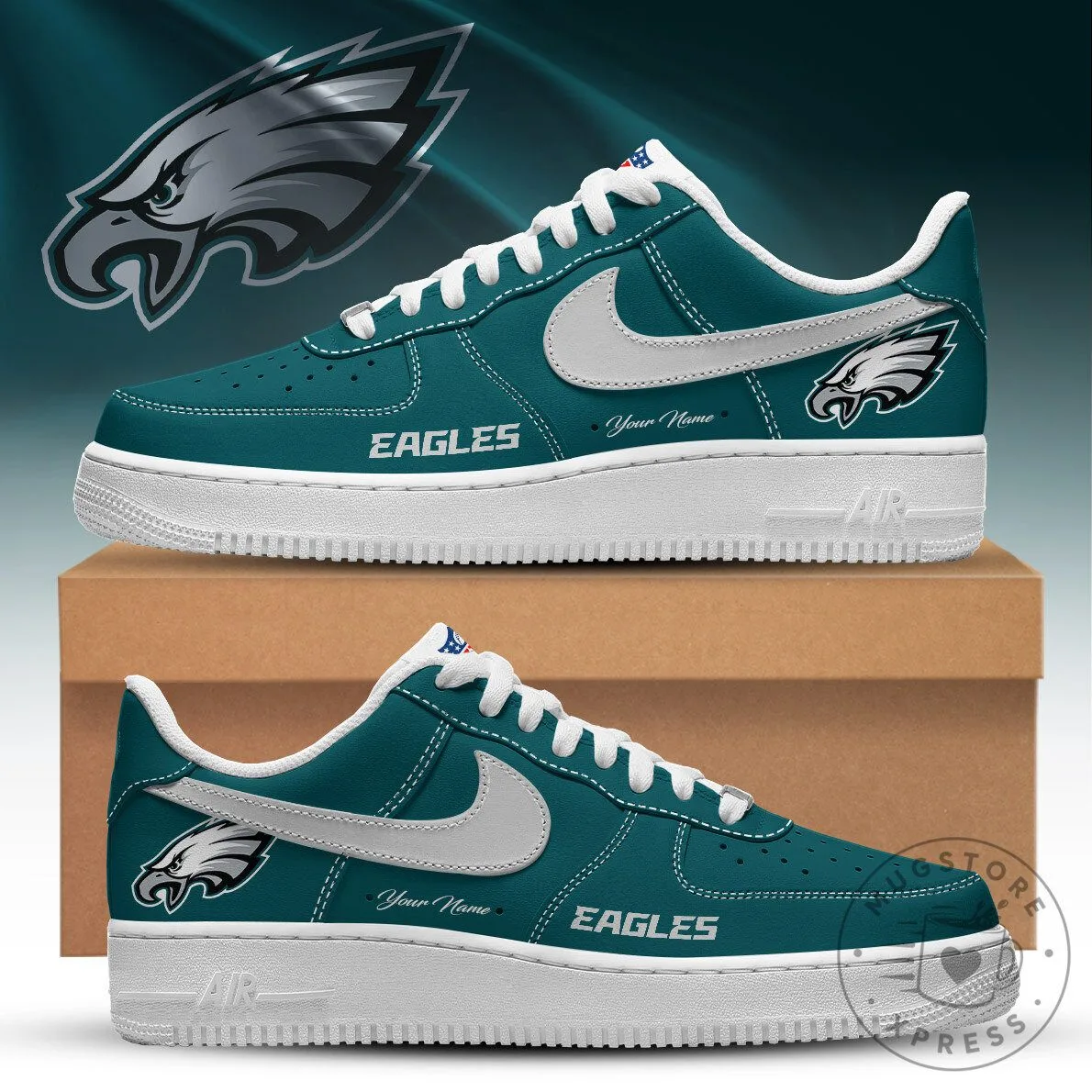 Philadelphia Eagles Custom Name Teal Low Top Sneakers