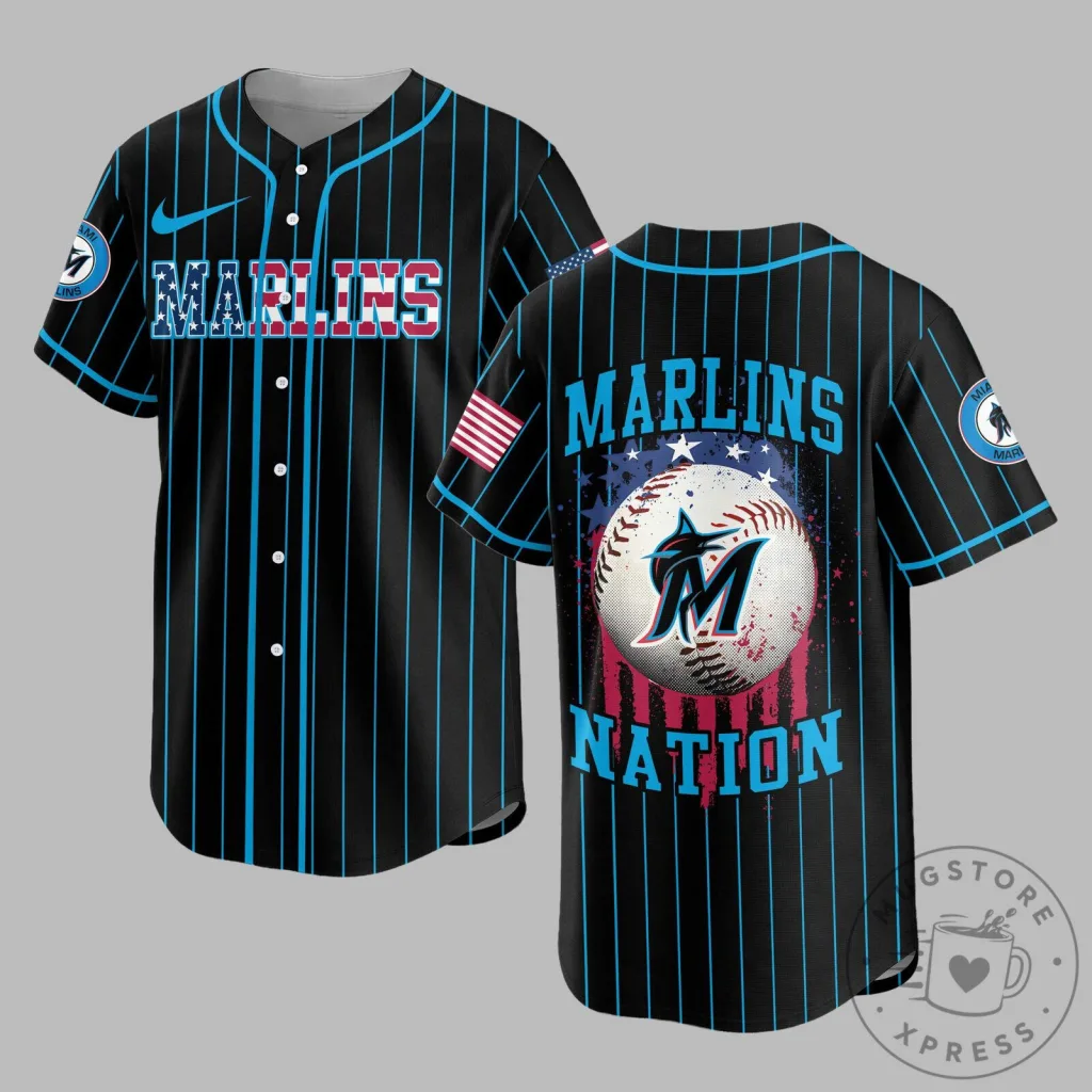 Miami Marlins Baseball Nation USA Flag Edition Premium Baseball Jersey Miami Marlins Baseball Nation USA Flag Edition Premium Baseball Jersey