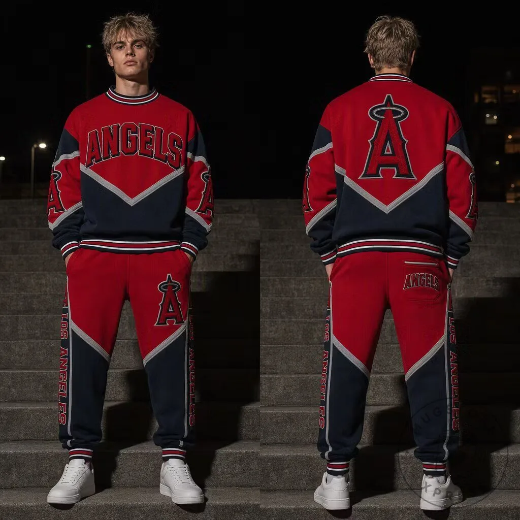 Los Angeles Angels Red and Navy Colorblock Sweatshirt and Sweatpants Set