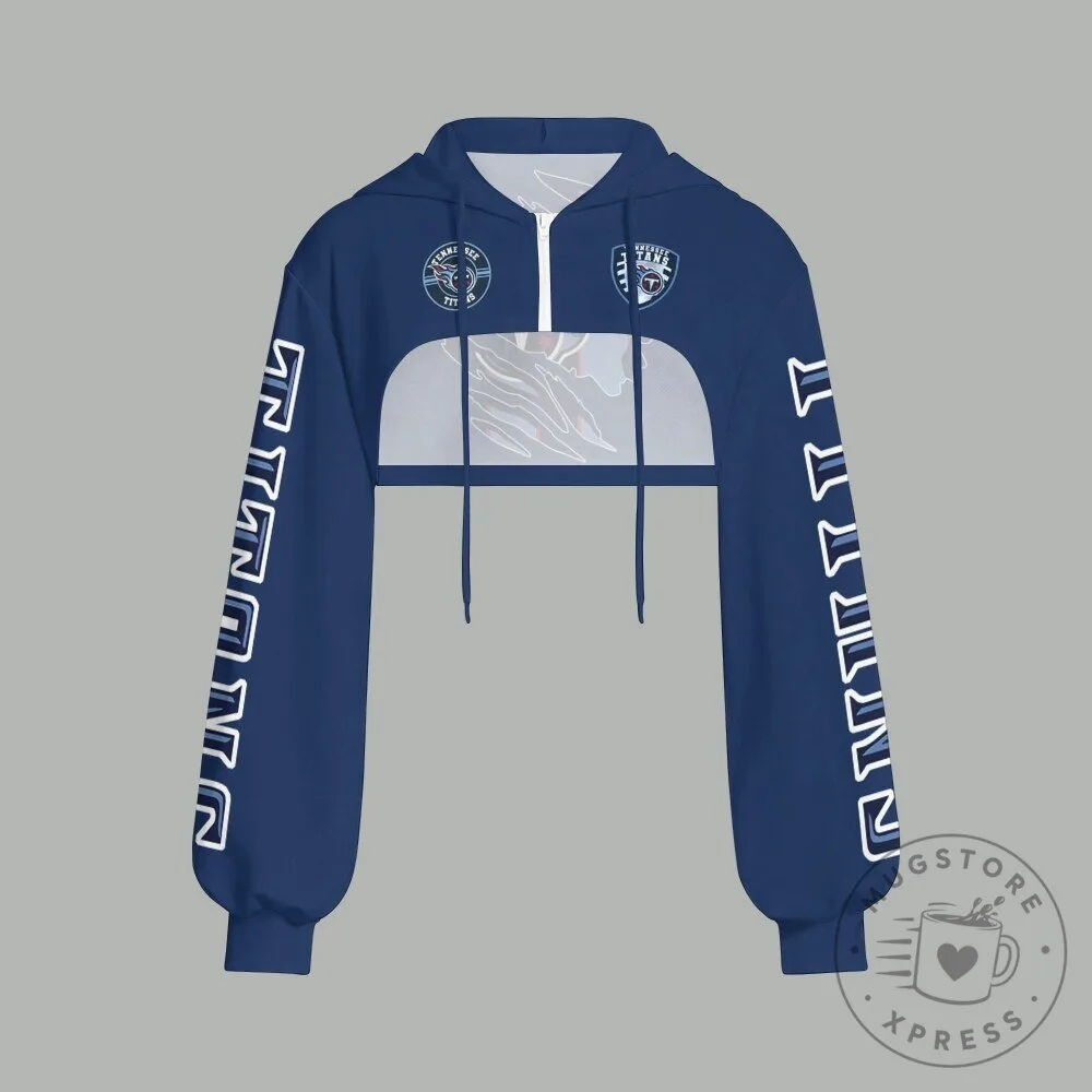 Tennessee Titans Women's Cropped Zip-Up Hoodie with Team Logo 1 Tennessee Titans Women's Cropped Zip-Up Hoodie with Team Logo
