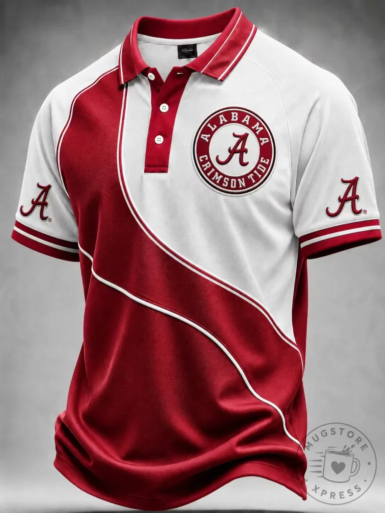 Alabama Crimson Tide Football Team Red and White Polo Shirt