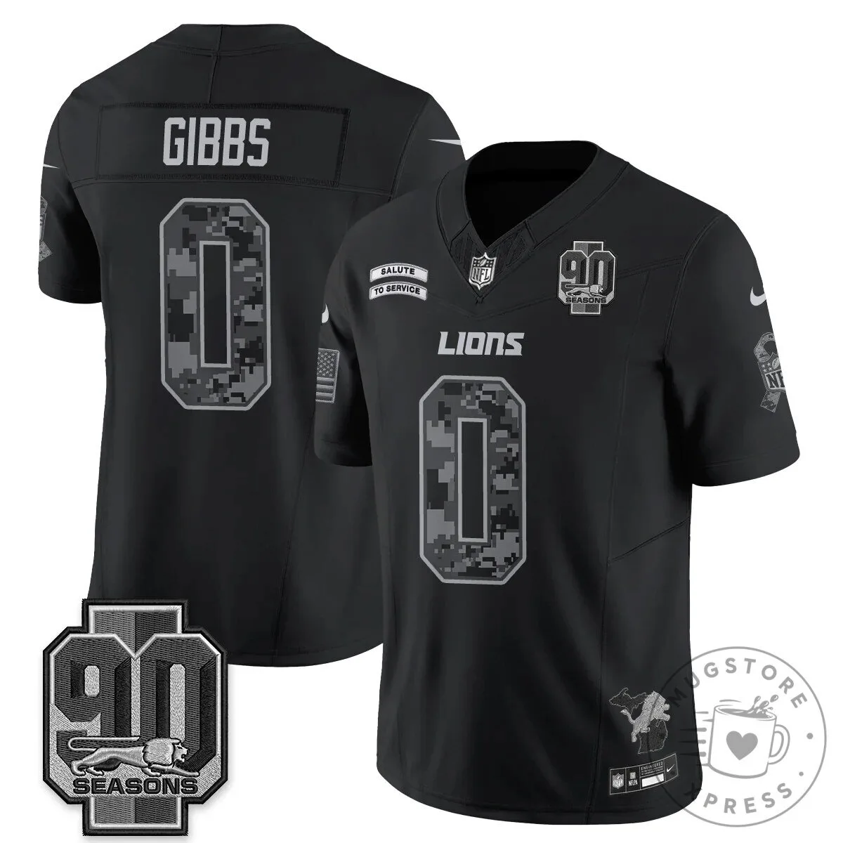Detroit Lions Jahmyr Gibbs Salute to Service Black Football Jersey 48 Detroit Lions Jahmyr Gibbs Salute to Service Black Football Jersey