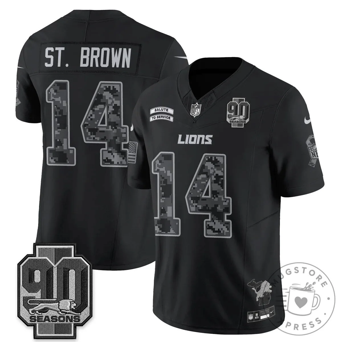 Detroit Lions Jahmyr Gibbs Salute to Service Black Football Jersey 49 Detroit Lions Jahmyr Gibbs Salute to Service Black Football Jersey