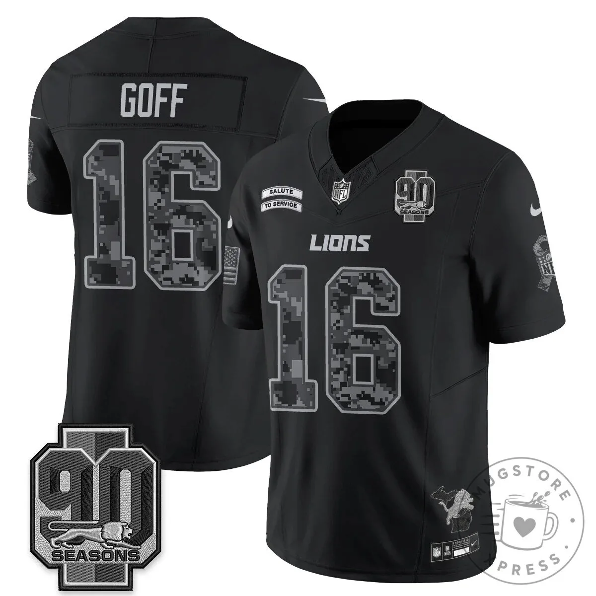 Detroit Lions Jahmyr Gibbs Salute to Service Black Football Jersey 51 Detroit Lions Jahmyr Gibbs Salute to Service Black Football Jersey