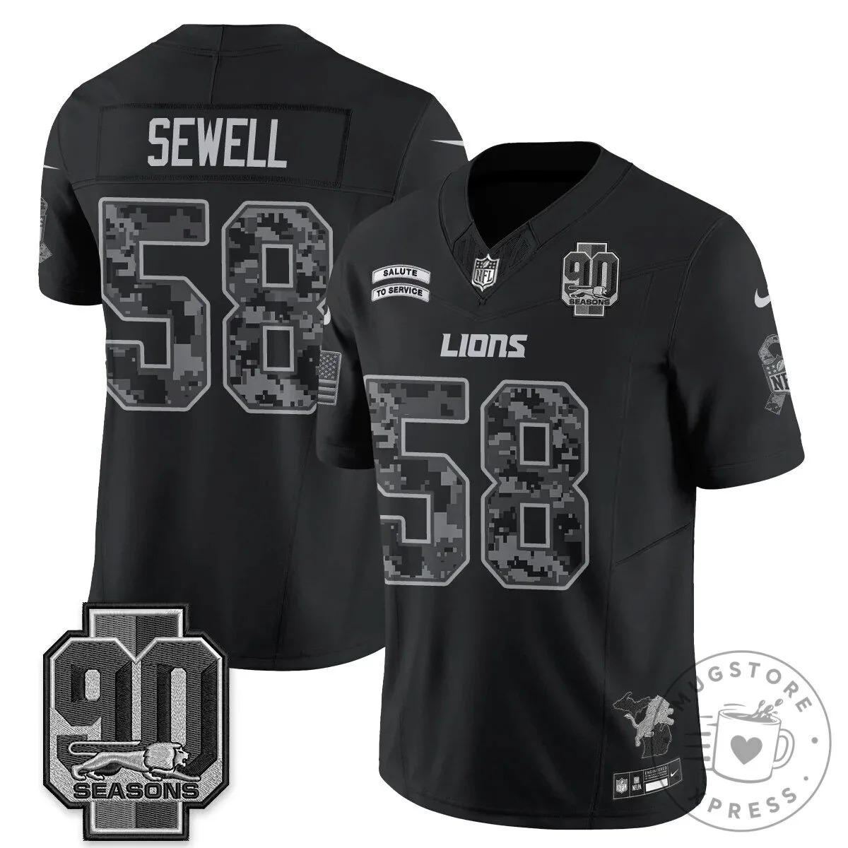 Detroit Lions Jahmyr Gibbs Salute to Service Black Football Jersey 53 Detroit Lions Jahmyr Gibbs Salute to Service Black Football Jersey