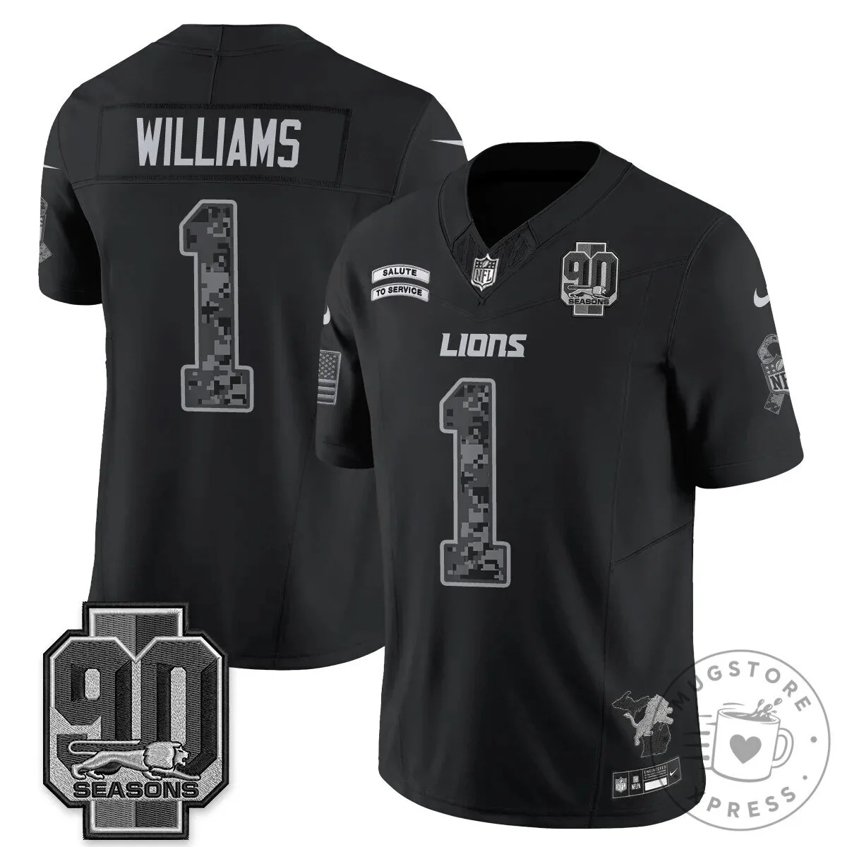Detroit Lions Jahmyr Gibbs Salute to Service Black Football Jersey 55 Detroit Lions Jahmyr Gibbs Salute to Service Black Football Jersey