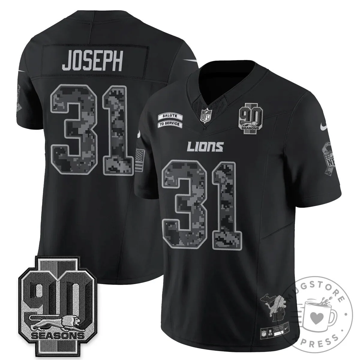 Detroit Lions Jahmyr Gibbs Salute to Service Black Football Jersey 56 Detroit Lions Jahmyr Gibbs Salute to Service Black Football Jersey