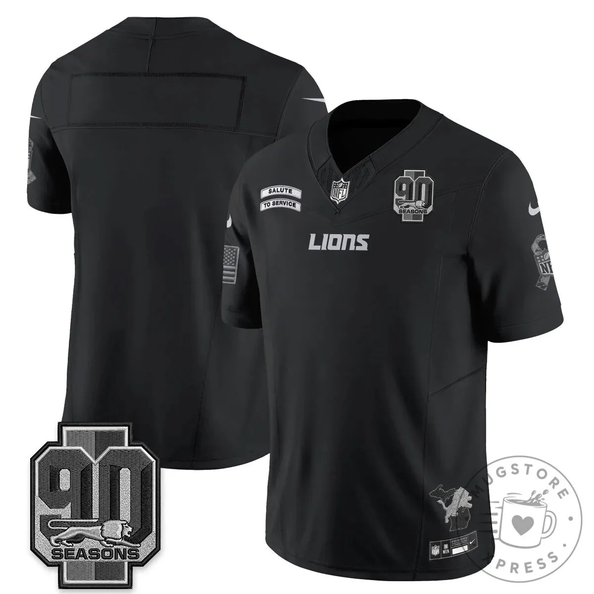Detroit Lions Jahmyr Gibbs Salute to Service Black Football Jersey 57 Detroit Lions Jahmyr Gibbs Salute to Service Black Football Jersey