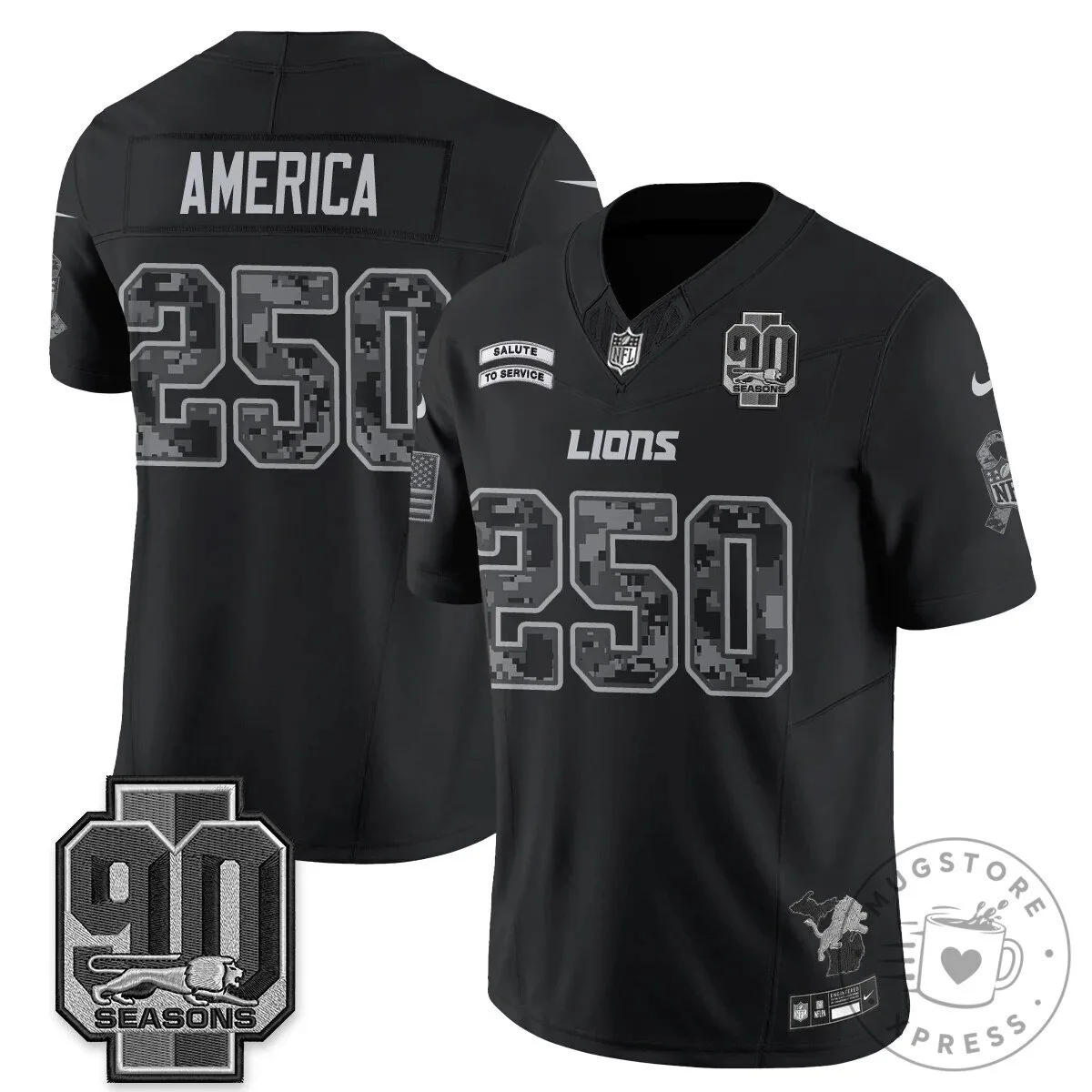 Detroit Lions Jahmyr Gibbs Salute to Service Black Football Jersey 58 Detroit Lions Jahmyr Gibbs Salute to Service Black Football Jersey