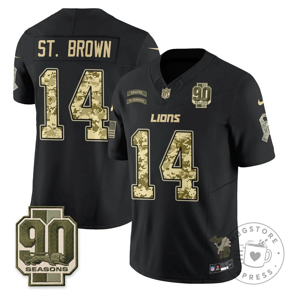 Detroit Lions Jahmyr Gibbs Salute to Service Black Football Jersey 60 Detroit Lions Jahmyr Gibbs Salute to Service Black Football Jersey