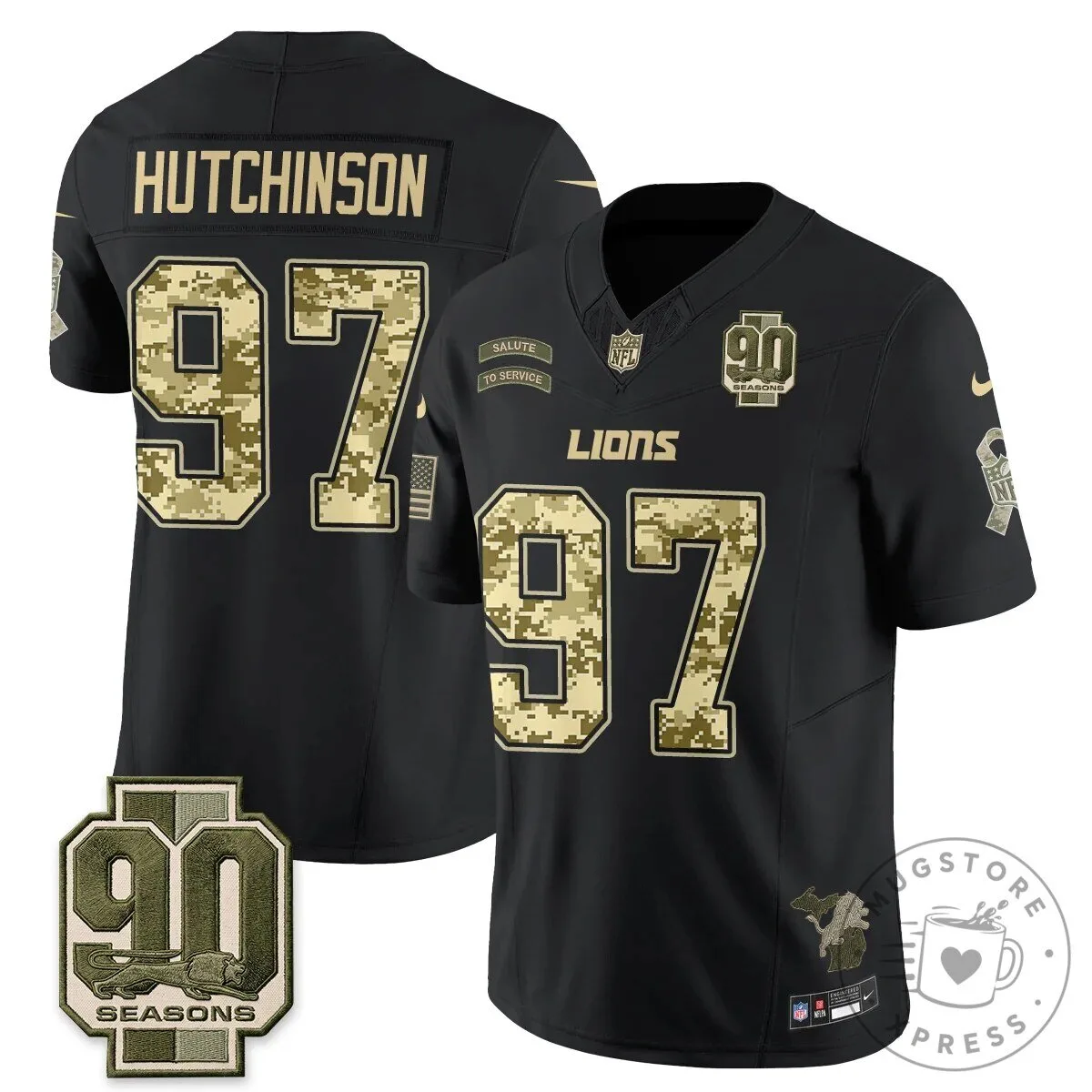 Detroit Lions Jahmyr Gibbs Salute to Service Black Football Jersey 61 Detroit Lions Jahmyr Gibbs Salute to Service Black Football Jersey