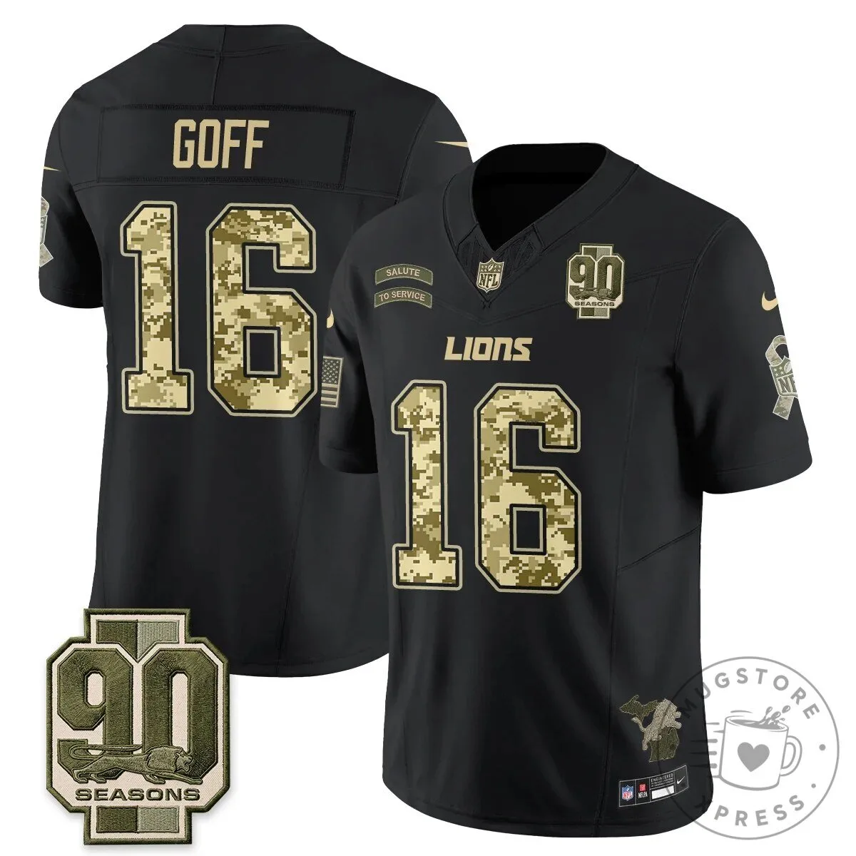 Detroit Lions Jahmyr Gibbs Salute to Service Black Football Jersey 62 Detroit Lions Jahmyr Gibbs Salute to Service Black Football Jersey