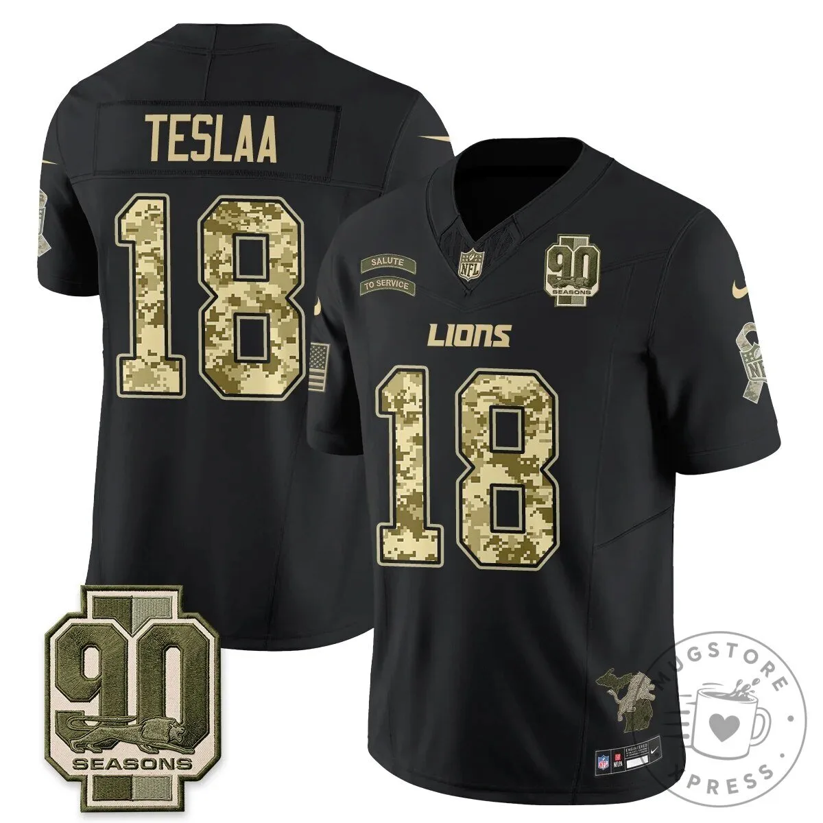 Detroit Lions Jahmyr Gibbs Salute to Service Black Football Jersey 63 Detroit Lions Jahmyr Gibbs Salute to Service Black Football Jersey