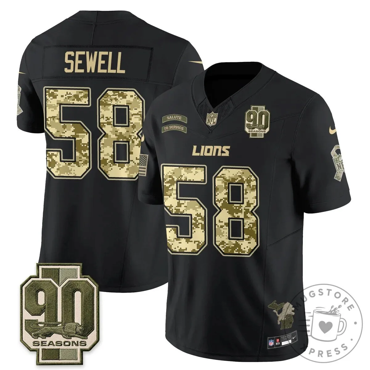 Detroit Lions Jahmyr Gibbs Salute to Service Black Football Jersey 64 Detroit Lions Jahmyr Gibbs Salute to Service Black Football Jersey