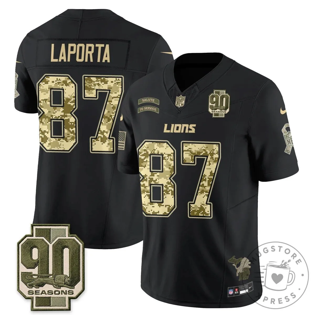 Detroit Lions Jahmyr Gibbs Salute to Service Black Football Jersey 65 Detroit Lions Jahmyr Gibbs Salute to Service Black Football Jersey