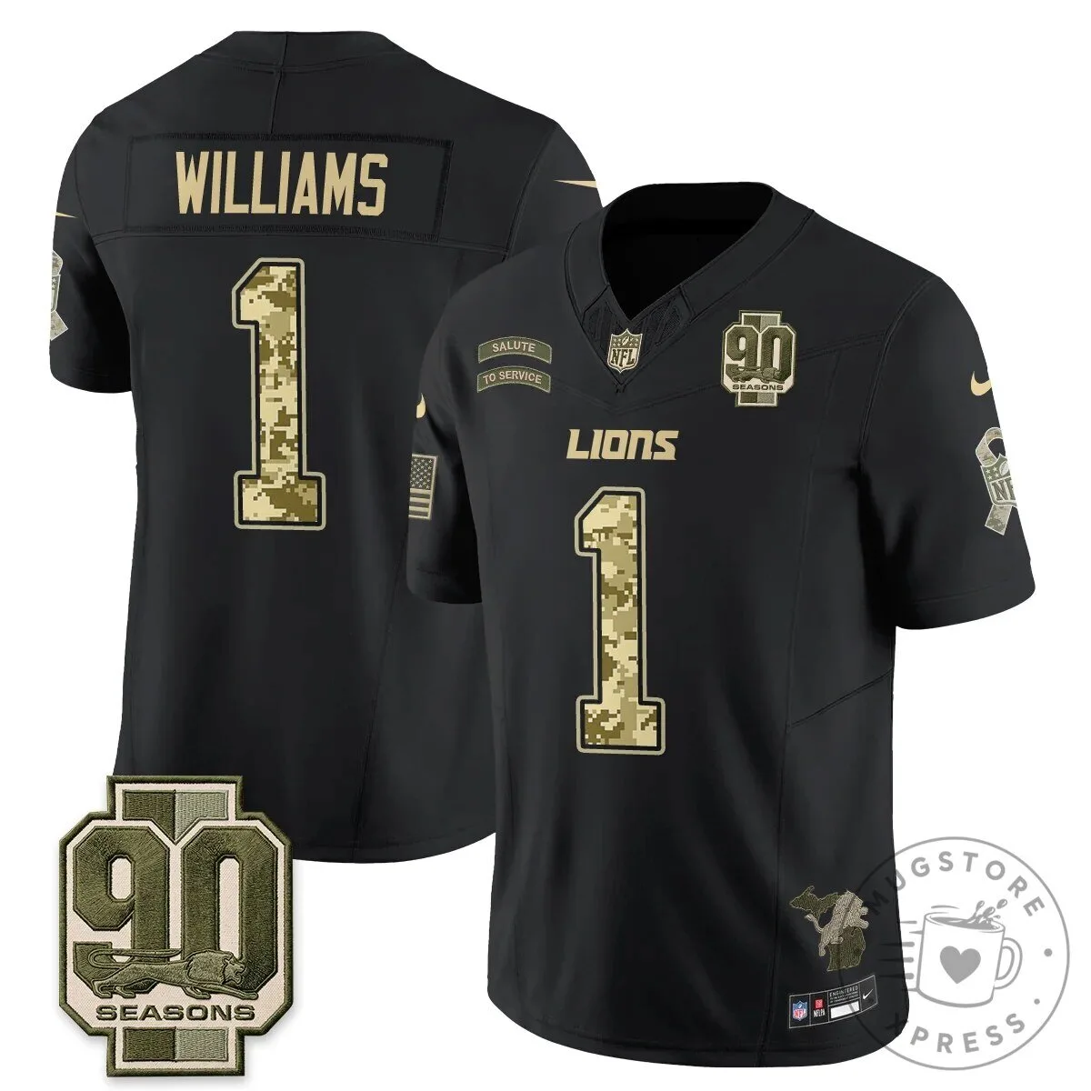 Detroit Lions Jahmyr Gibbs Salute to Service Black Football Jersey 66 Detroit Lions Jahmyr Gibbs Salute to Service Black Football Jersey