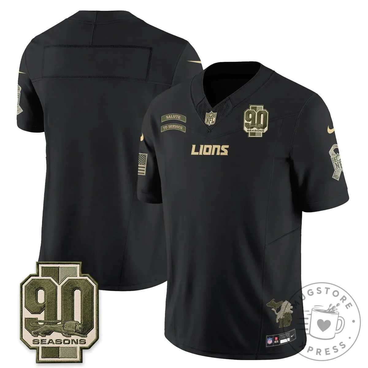 Detroit Lions Jahmyr Gibbs Salute to Service Black Football Jersey 68 Detroit Lions Jahmyr Gibbs Salute to Service Black Football Jersey