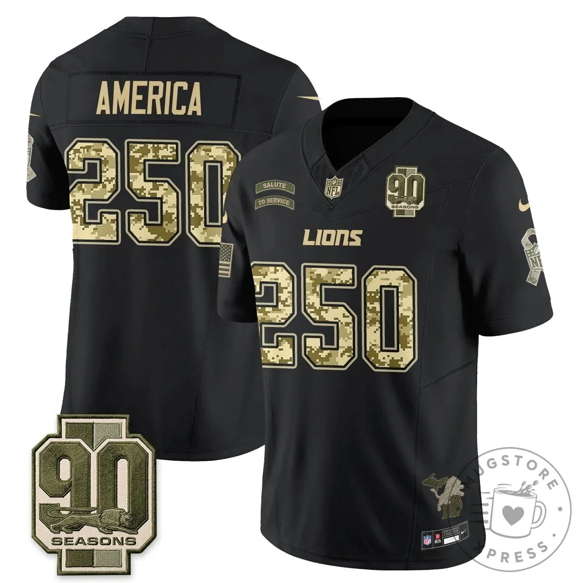 Detroit Lions Jahmyr Gibbs Salute to Service Black Football Jersey 69 Detroit Lions Jahmyr Gibbs Salute to Service Black Football Jersey