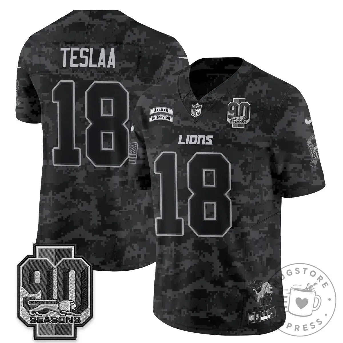 Detroit Lions Jahmyr Gibbs Salute to Service Black Football Jersey 74 Detroit Lions Jahmyr Gibbs Salute to Service Black Football Jersey