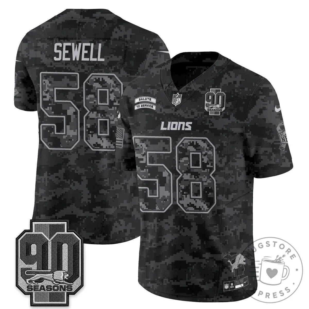 Detroit Lions Jahmyr Gibbs Salute to Service Black Football Jersey 86 Detroit Lions Jahmyr Gibbs Salute to Service Black Football Jersey