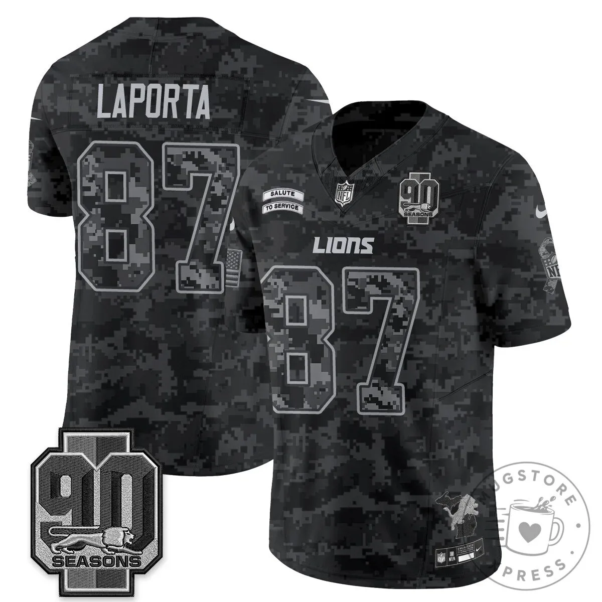 Detroit Lions Jahmyr Gibbs Salute to Service Black Football Jersey 87 Detroit Lions Jahmyr Gibbs Salute to Service Black Football Jersey