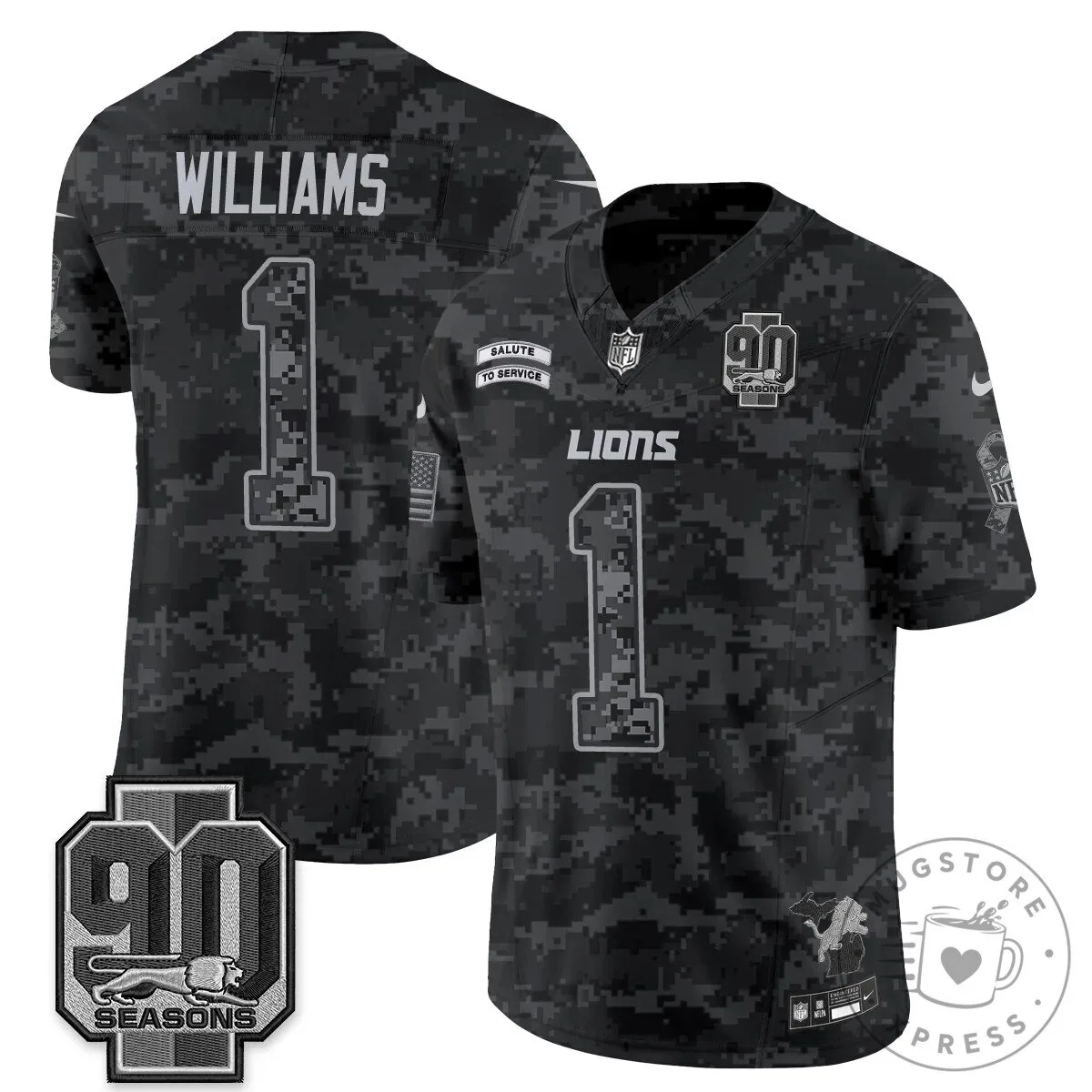 Detroit Lions Jahmyr Gibbs Salute to Service Black Football Jersey 88 Detroit Lions Jahmyr Gibbs Salute to Service Black Football Jersey
