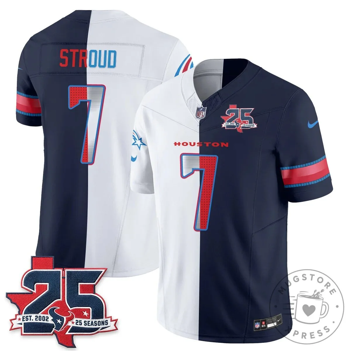 Houston Texans CJ Stroud Number 7 Split Color Football Jersey 3 Houston Texans CJ Stroud Number 7 Split Color Football Jersey
