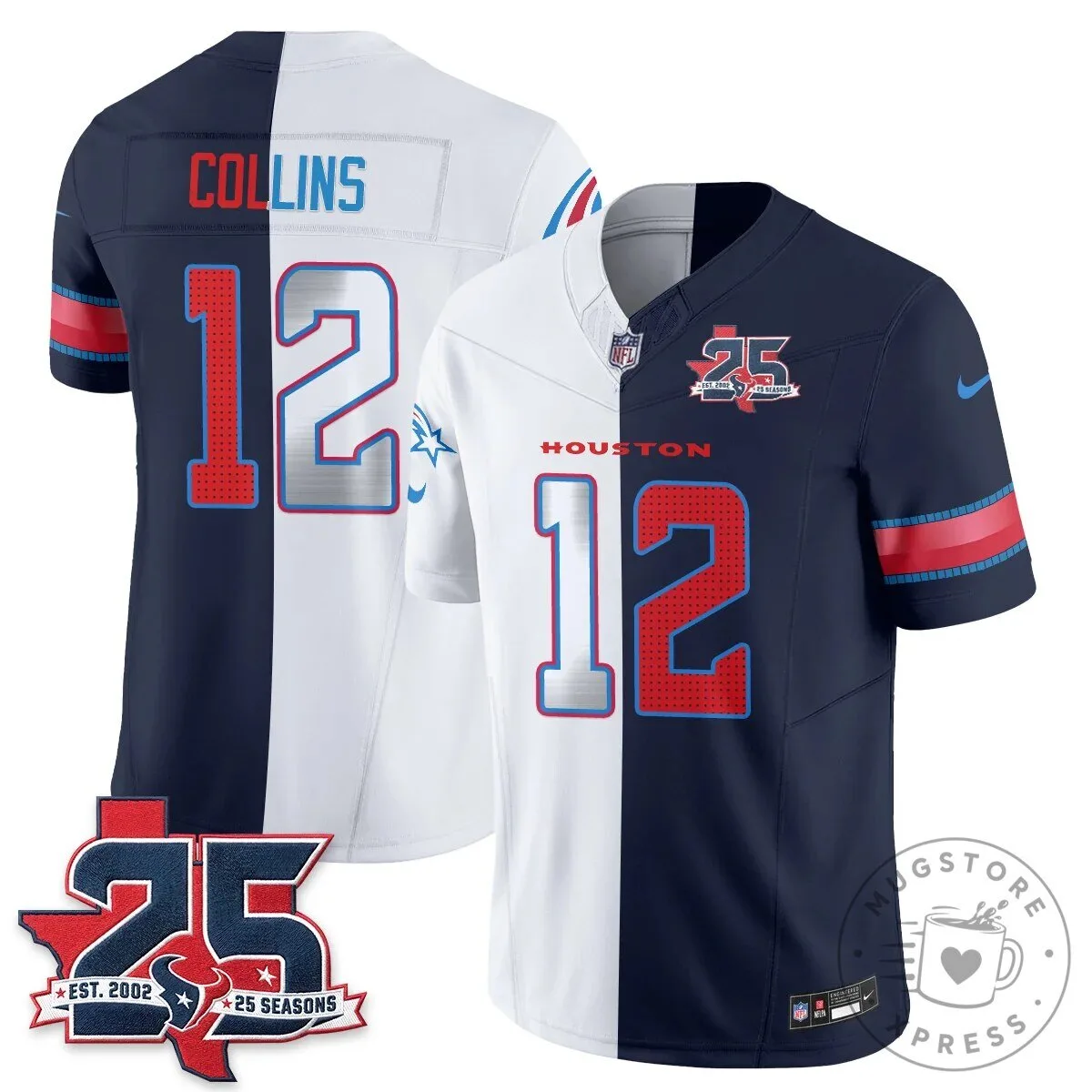 Houston Texans CJ Stroud Number 7 Split Color Football Jersey 49 Houston Texans CJ Stroud Number 7 Split Color Football Jersey