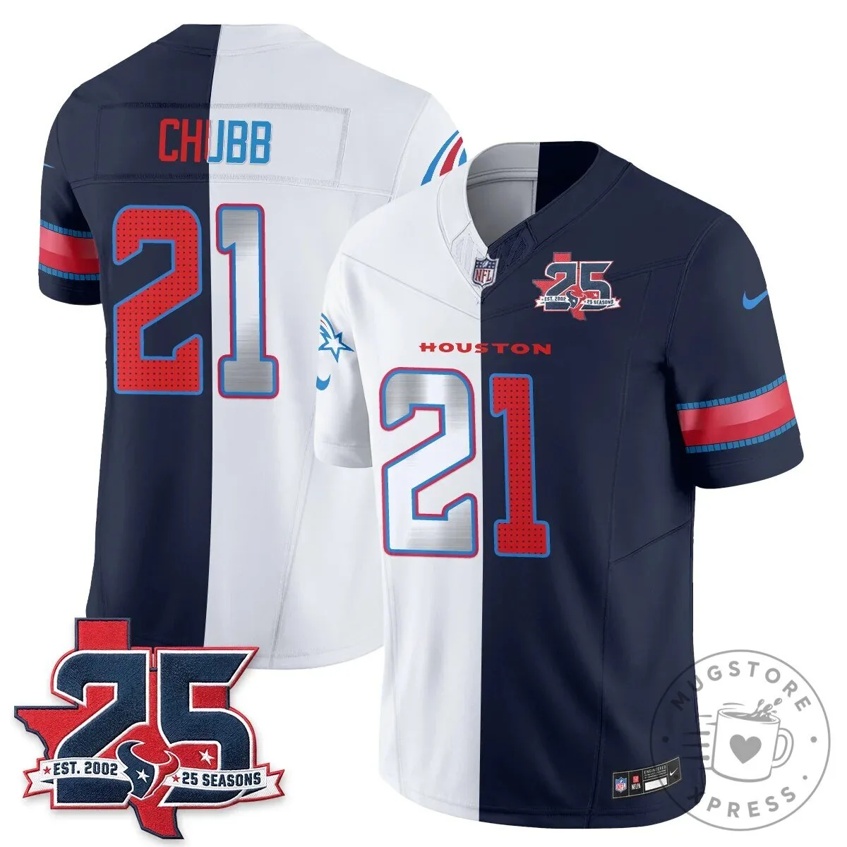Houston Texans CJ Stroud Number 7 Split Color Football Jersey 50 Houston Texans CJ Stroud Number 7 Split Color Football Jersey