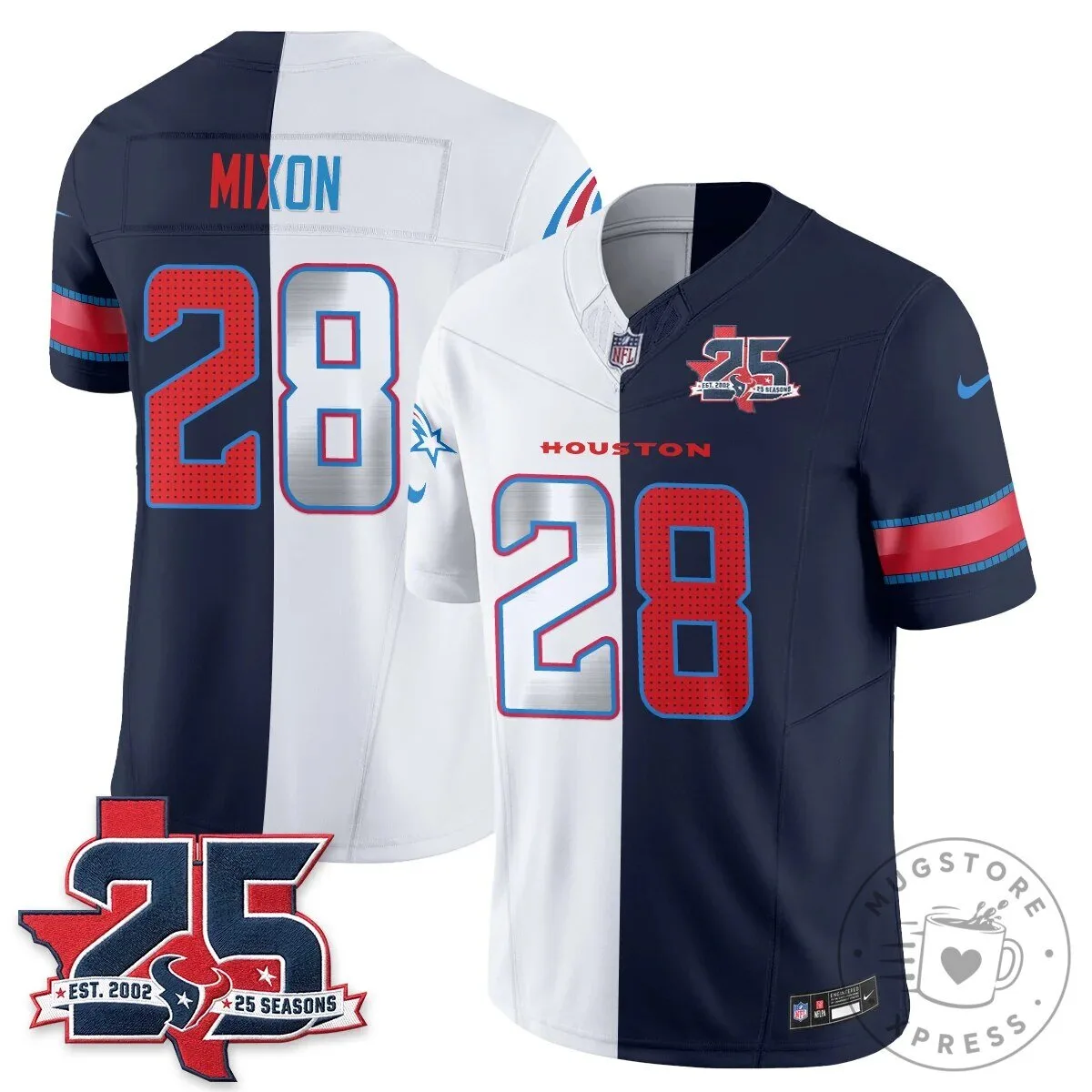 Houston Texans CJ Stroud Number 7 Split Color Football Jersey 52 Houston Texans CJ Stroud Number 7 Split Color Football Jersey