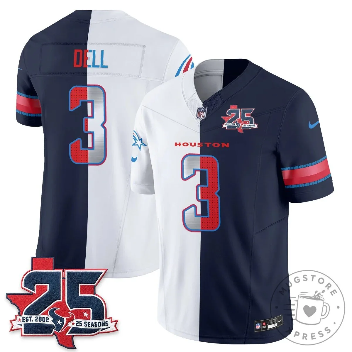 Houston Texans CJ Stroud Number 7 Split Color Football Jersey 53 Houston Texans CJ Stroud Number 7 Split Color Football Jersey