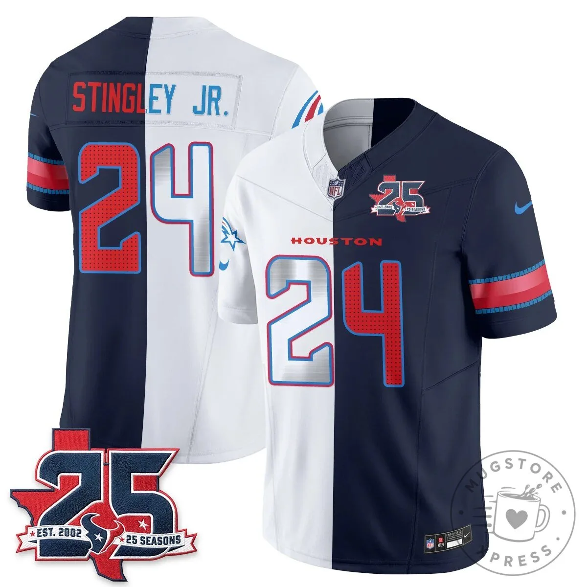Houston Texans CJ Stroud Number 7 Split Color Football Jersey 54 Houston Texans CJ Stroud Number 7 Split Color Football Jersey