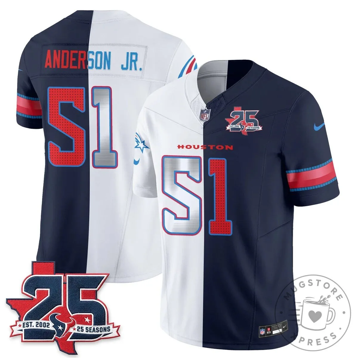 Houston Texans CJ Stroud Number 7 Split Color Football Jersey 55 Houston Texans CJ Stroud Number 7 Split Color Football Jersey