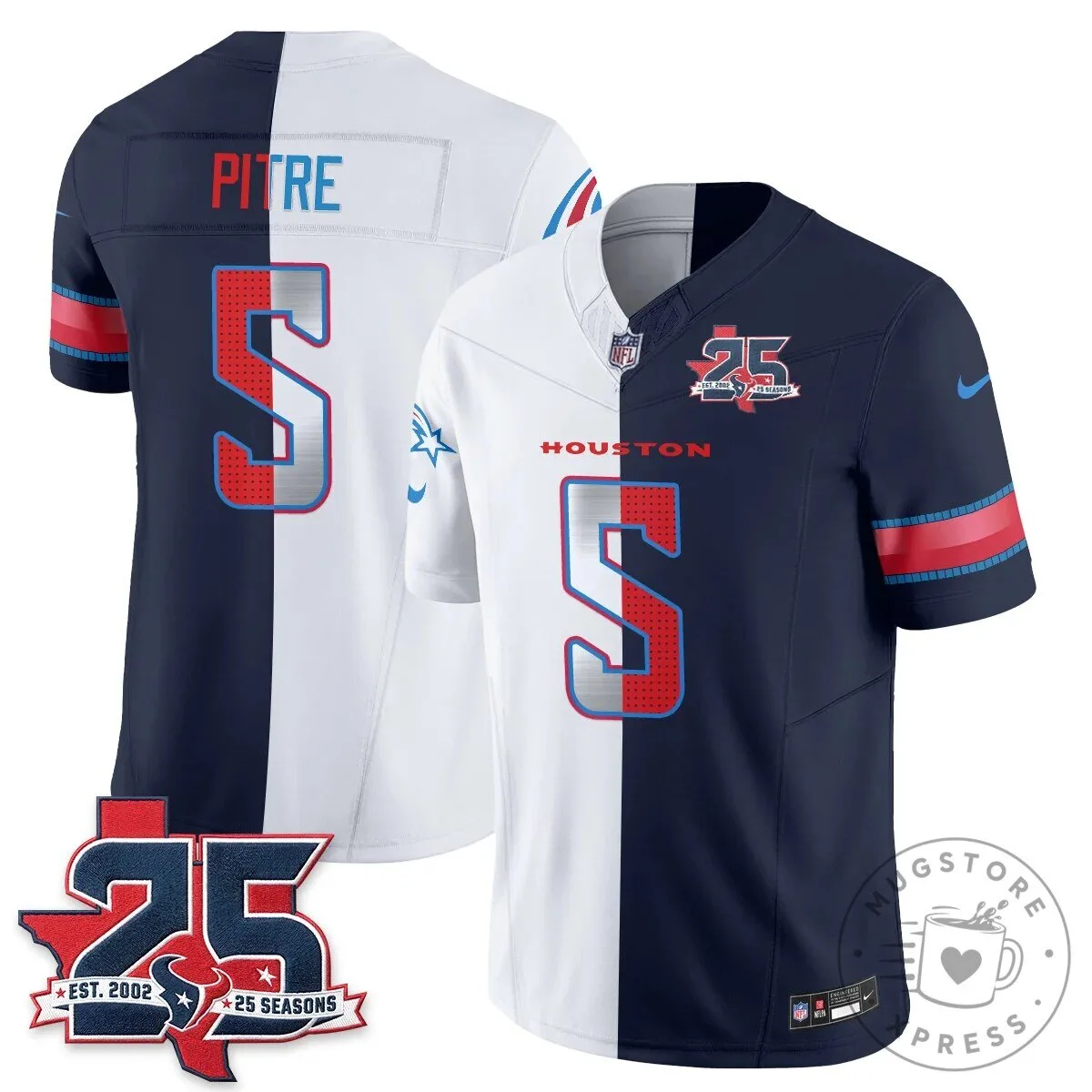 Houston Texans CJ Stroud Number 7 Split Color Football Jersey 56 Houston Texans CJ Stroud Number 7 Split Color Football Jersey