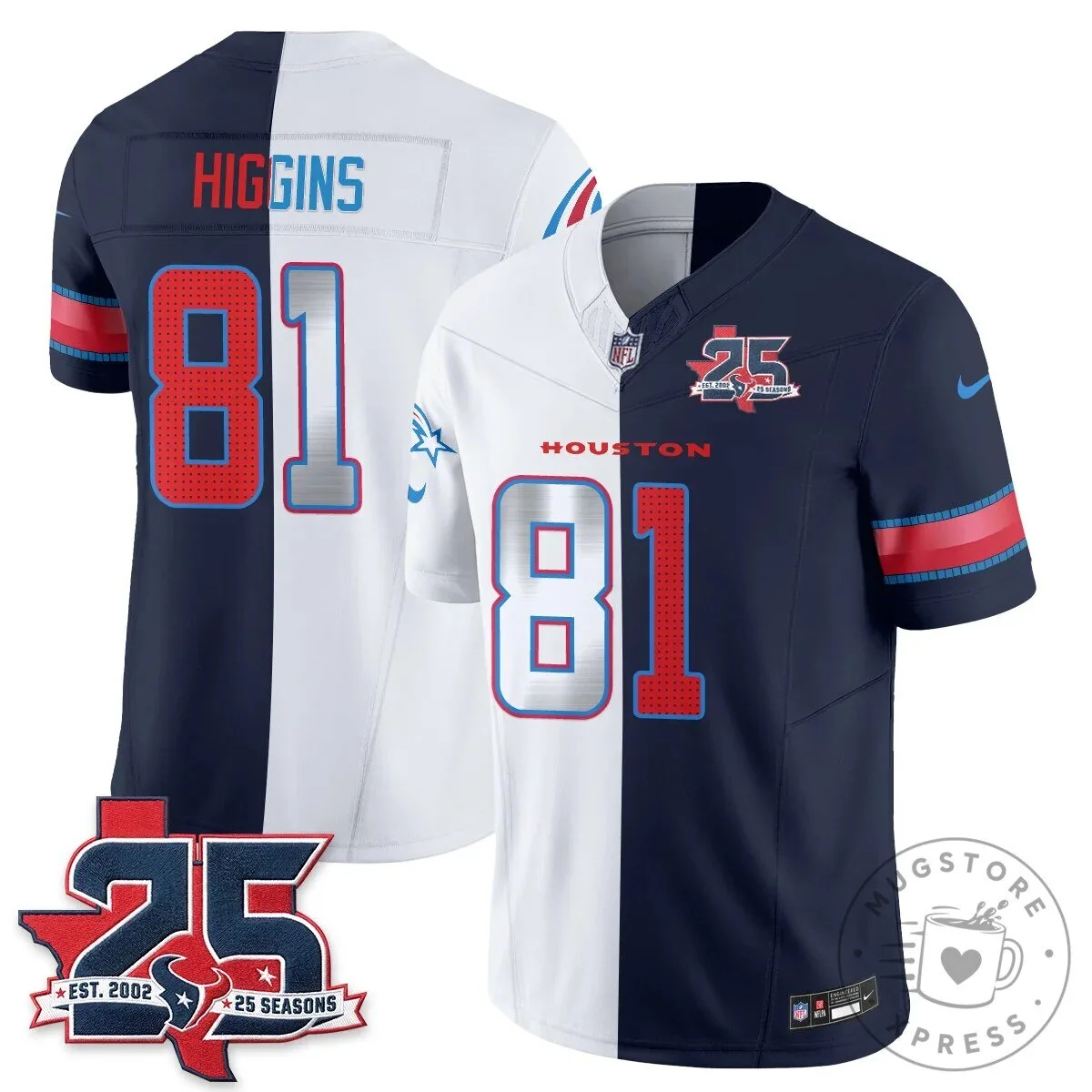 Houston Texans CJ Stroud Number 7 Split Color Football Jersey 57 Houston Texans CJ Stroud Number 7 Split Color Football Jersey