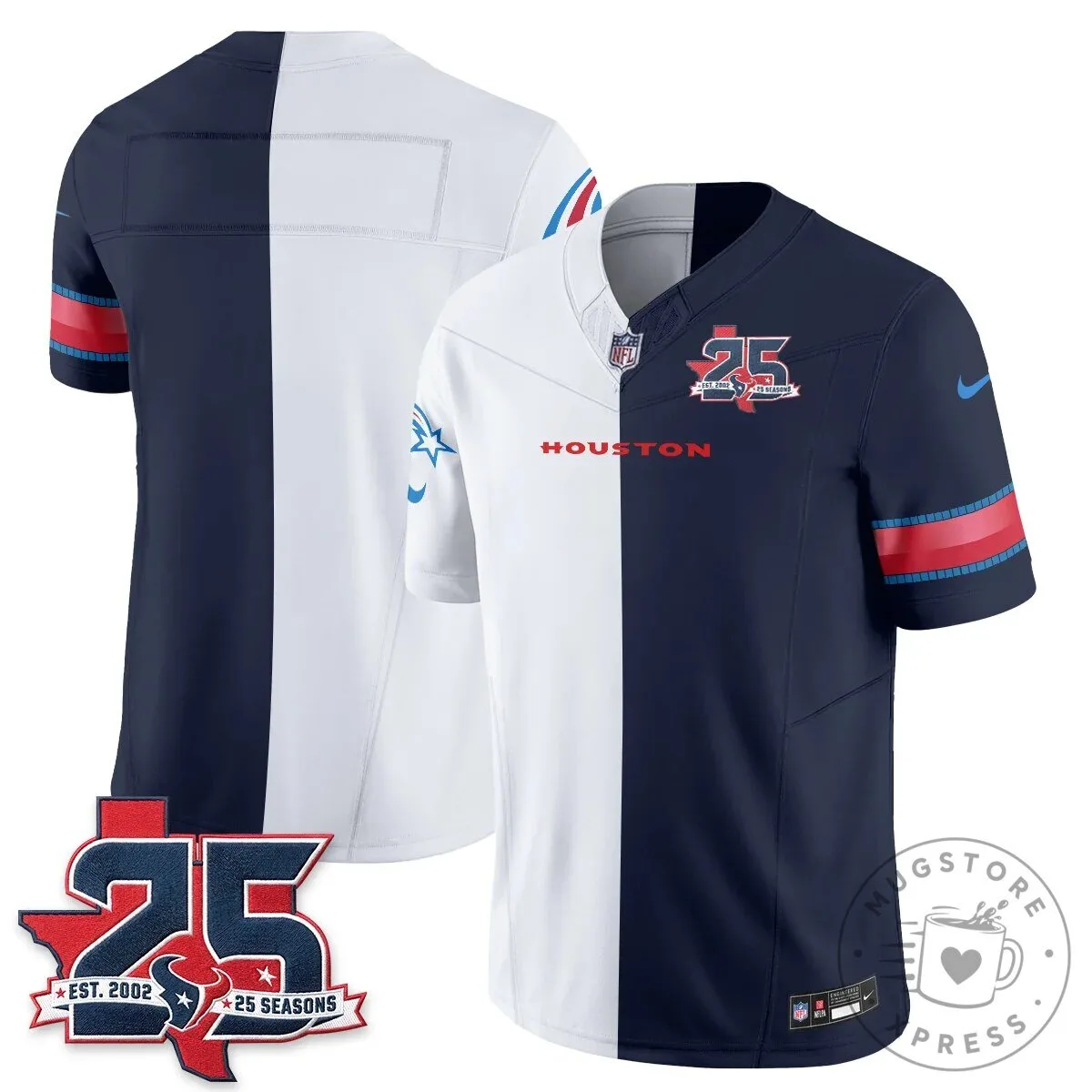Houston Texans CJ Stroud Number 7 Split Color Football Jersey 58 Houston Texans CJ Stroud Number 7 Split Color Football Jersey