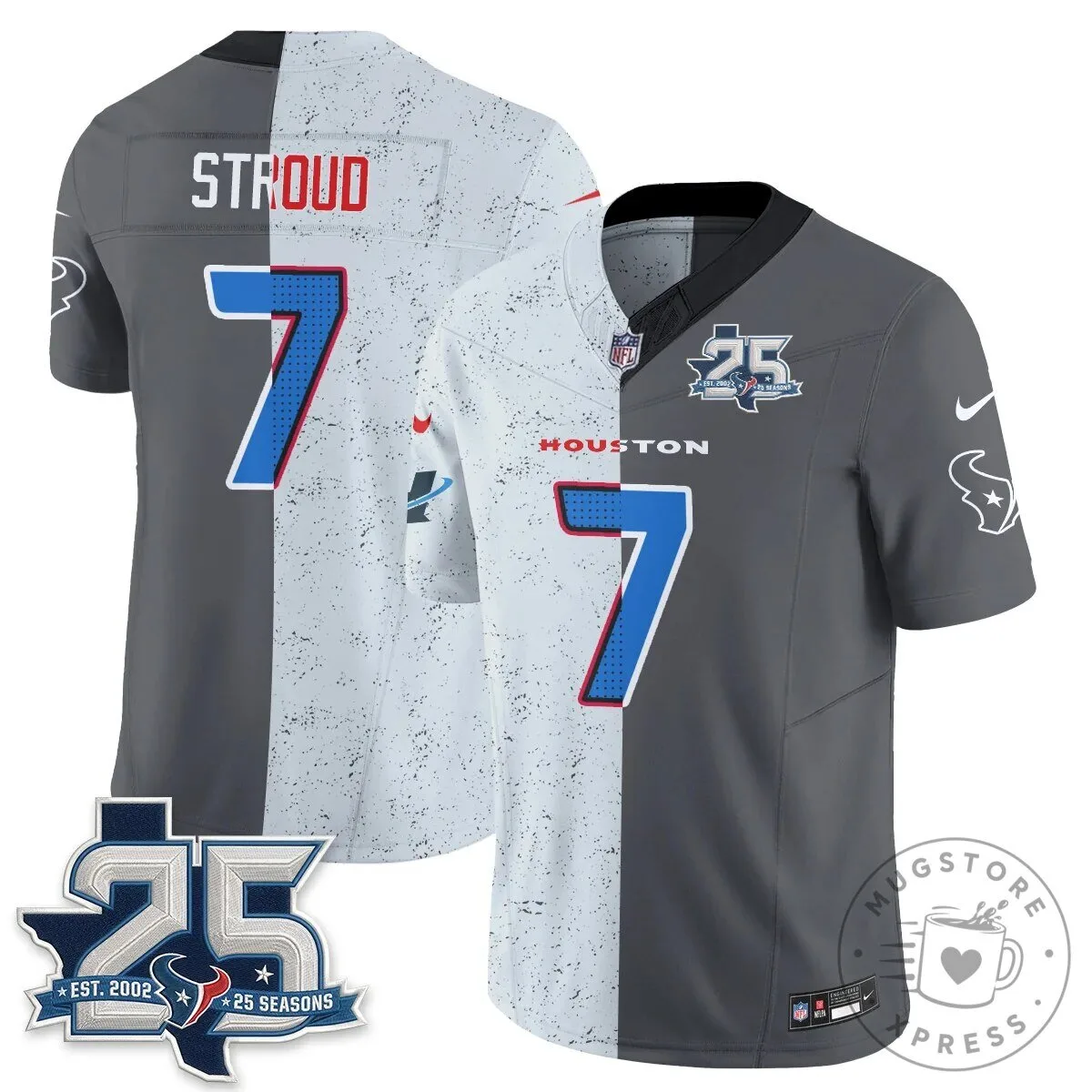 Houston Texans CJ Stroud Number 7 Split Color Football Jersey 59 Houston Texans CJ Stroud Number 7 Split Color Football Jersey