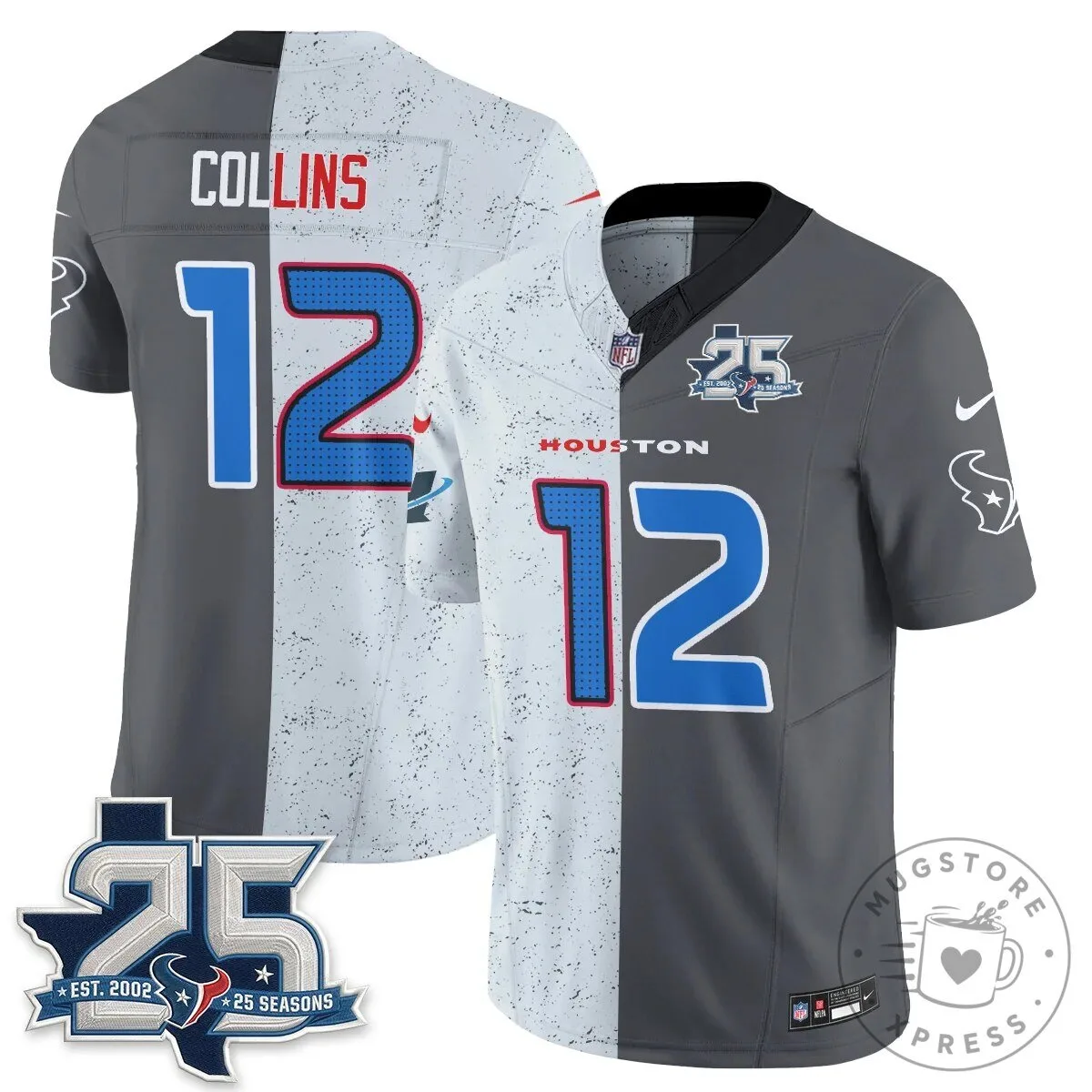 Houston Texans CJ Stroud Number 7 Split Color Football Jersey 60 Houston Texans CJ Stroud Number 7 Split Color Football Jersey