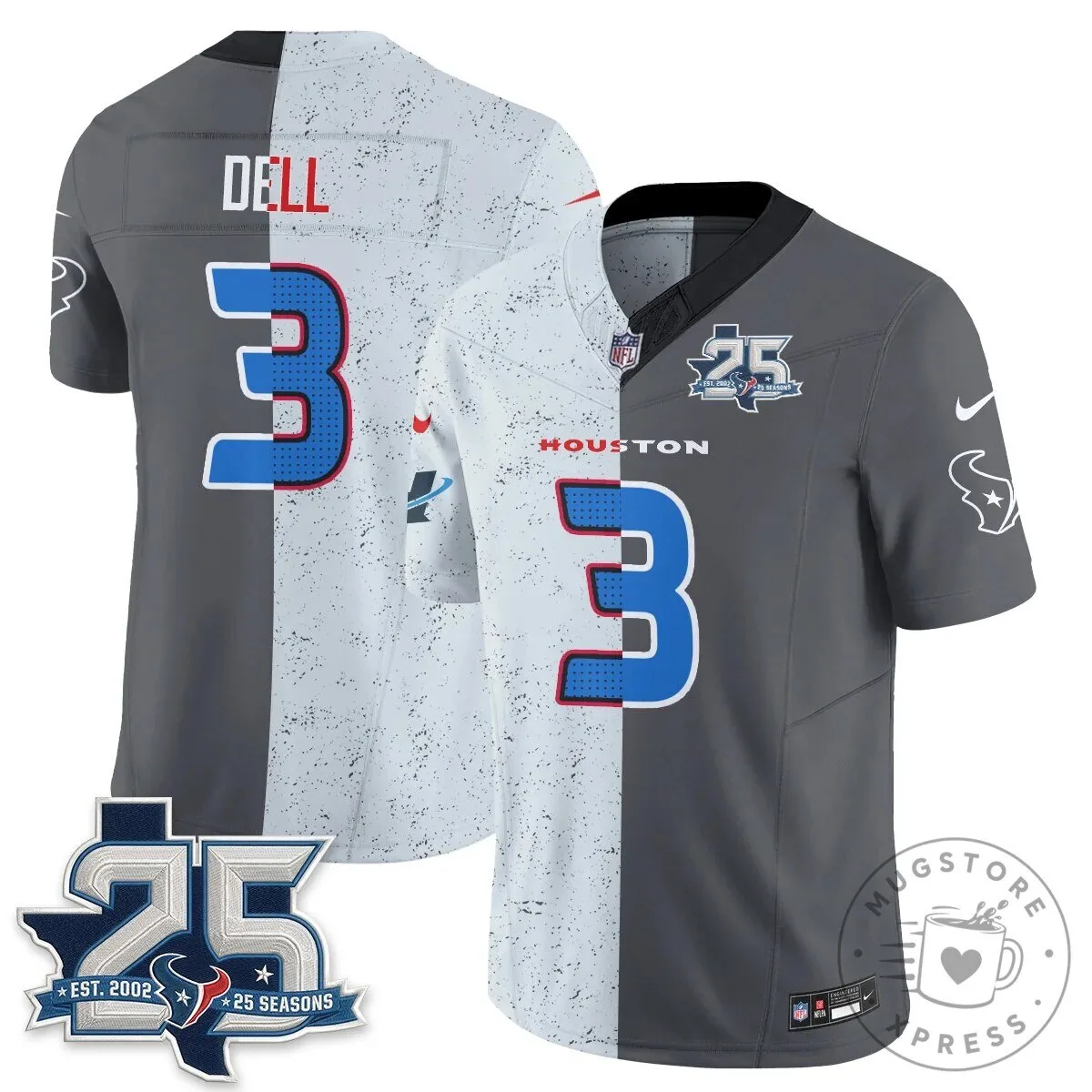 Houston Texans CJ Stroud Number 7 Split Color Football Jersey 64 Houston Texans CJ Stroud Number 7 Split Color Football Jersey