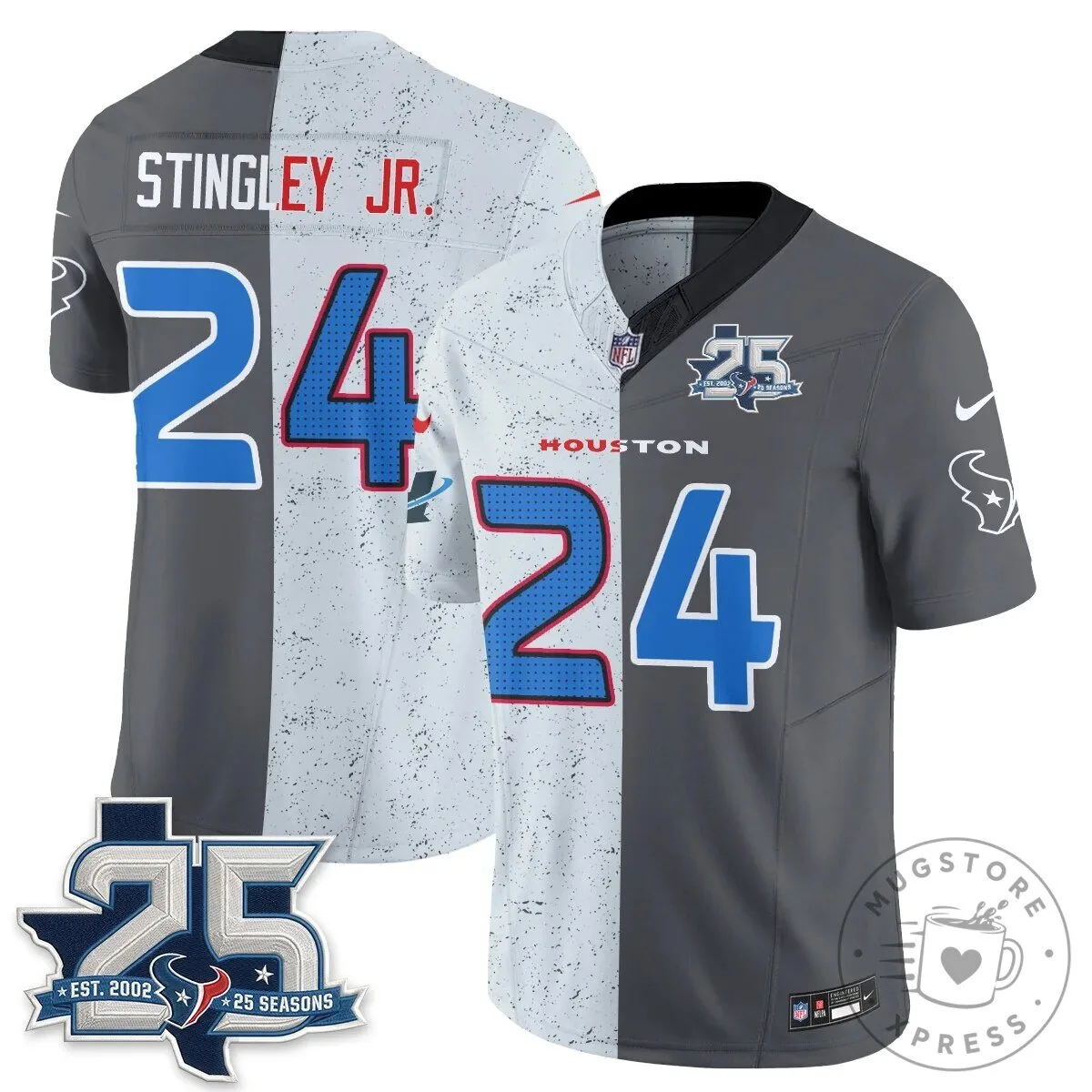 Houston Texans CJ Stroud Number 7 Split Color Football Jersey 65 Houston Texans CJ Stroud Number 7 Split Color Football Jersey