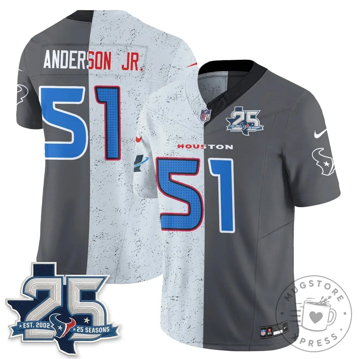 Houston Texans CJ Stroud Number 7 Split Color Football Jersey 66 Houston Texans CJ Stroud Number 7 Split Color Football Jersey