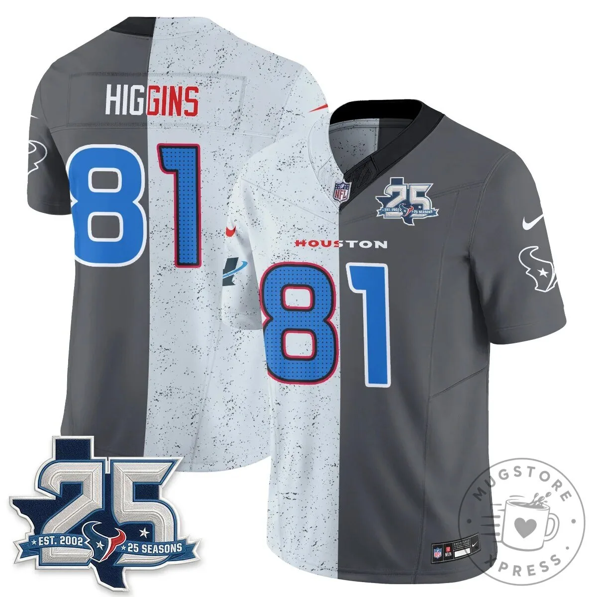 Houston Texans CJ Stroud Number 7 Split Color Football Jersey 68 Houston Texans CJ Stroud Number 7 Split Color Football Jersey