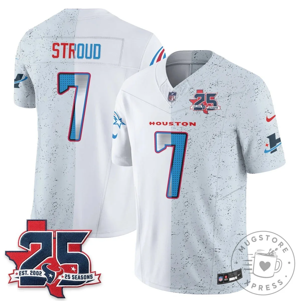 Houston Texans CJ Stroud Number 7 Split Color Football Jersey 70 Houston Texans CJ Stroud Number 7 Split Color Football Jersey